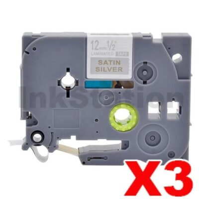 3 x Brother TZe-MQ934 Compatible 12mm Gold Text on Satin Silver Laminated Tape - 5 metres