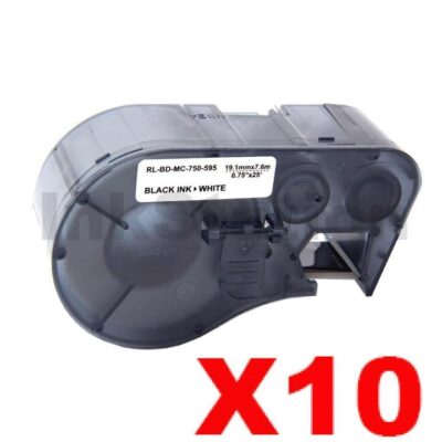 10 x Compatible Brady MC-750-595-WT-BK Black on White Vinyl Label Tape 19.1mm x 7.6m