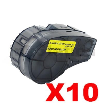 10 x Compatible Brady M21-375-595-YL Black on Yellow Vinyl Label Tape 9.5mm x 6.4m