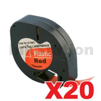 20 x Dymo SD91203 / 91333 Compatible 12mm x 4m Black On Red LetraTag Plastic Tape