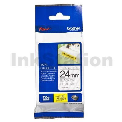 Brother TZe-S151 Genuine 24mm Black Text on Clear Strong Adhesive Laminated Tape - 8 metres