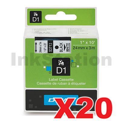 20 x Dymo SD53713 / S0720930 Genuine 24mm Black Text on White Label Cassette - 7 meters