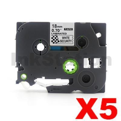 5 x Brother TZe-SE4 Compatible 18mm Black Text on White Security Laminated Tape - 8 metres