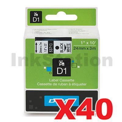40 x Dymo SD53713 / S0720930 Genuine 24mm Black Text on White Label Cassette - 7 meters