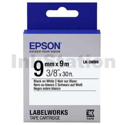 Epson C53S653101 LK-3WBN Genuine Standard 9mm Black on White Tape - 9 meters