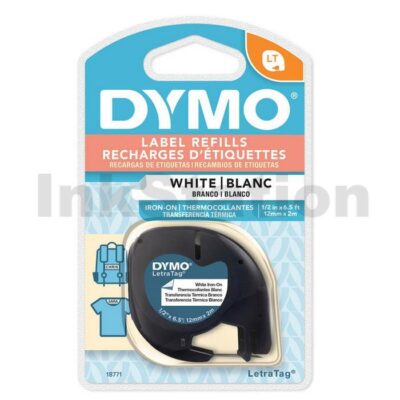 Dymo 18771 Genuine 12mm x 2m Black on White LetraTag Label Iron-On Fabric Tape