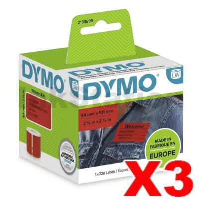 3 x Dymo 99014 / 2133399 Genuine Red Label Roll 54mm x 101mm -220 labels per roll
