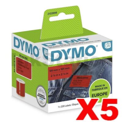 5 x Dymo 99014 / 2133399 Genuine Red Label Roll 54mm x 101mm -220 labels per roll