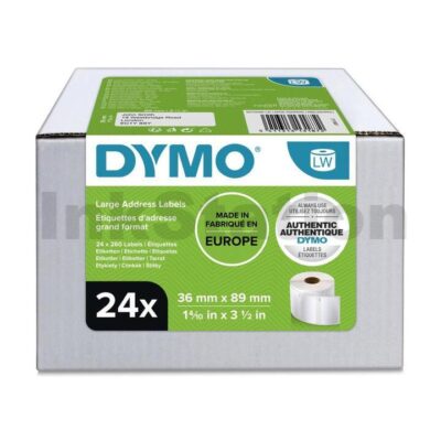 24 Rolls Dymo Single SD99012 / S0722400 Genuine White Label Roll 36mm x 89mm - 260 labels per roll (S0722390)