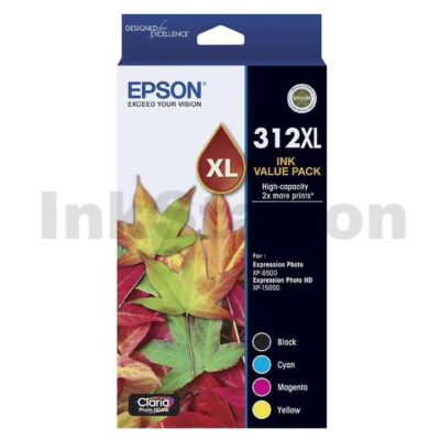 Epson 312XL (C13T183A92) Genuine High Yield Inkjet Cartridge CMYK Value Pack [1BK,1C,1M,1Y]