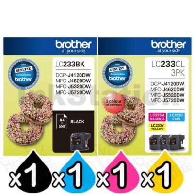 Genuine Brother LC-233BK + LC-233CL3PK Ink Combo [BK+C+M+Y]