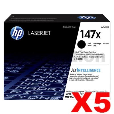 5 x HP 147X W1470X Genuine Black High Yield Toner Cartridge - 25,200 Pages