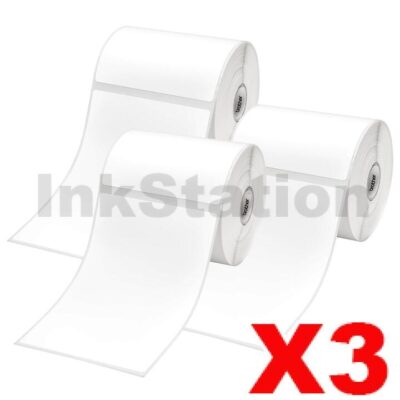 3 x Brother RD-S02C1 Genuine Black Text on White Die Cut Label Roll 3PK 102mm x 152mm - 270 labels per roll (9 Rolls in total)
