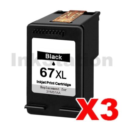 3 x HP 67XL Compatible Black High Yield Inkjet Cartridge 3YM57AA - 240 Pages