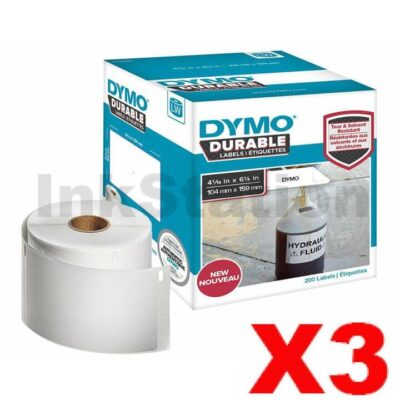 3 x Dymo 1933086 Genuine Durable Industrial White Label Roll 104mm x 159mm - 200 labels per roll