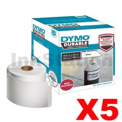 5 x Dymo 1933086 Genuine Durable Industrial White Label Roll 104mm x 159mm - 200 labels per roll