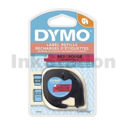 Dymo 91333 Genuine 12mm x 4m Black On Red LetraTag Plastic Tape
