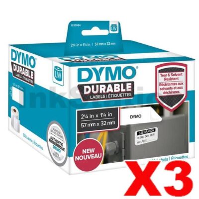 3 x Dymo 1933084 Genuine Durable Industrial White Label Roll 57mm x 32mm - 800 labels per roll