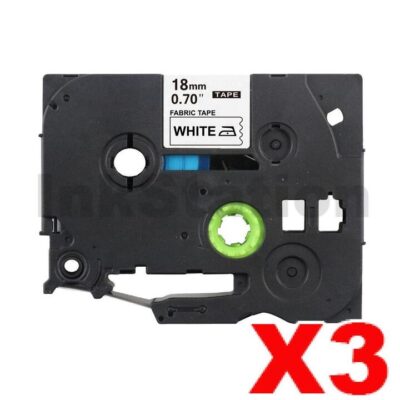 3 x Brother TZe-FA241 Compatible 18mm Black Text on White Fabric Tape - 3 meters