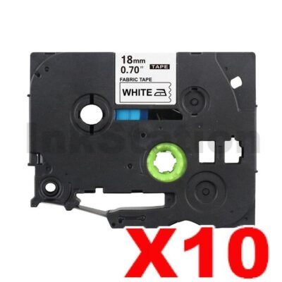 10 x Brother TZe-FA241 Compatible 18mm Black Text on White Fabric Tape - 3 meters