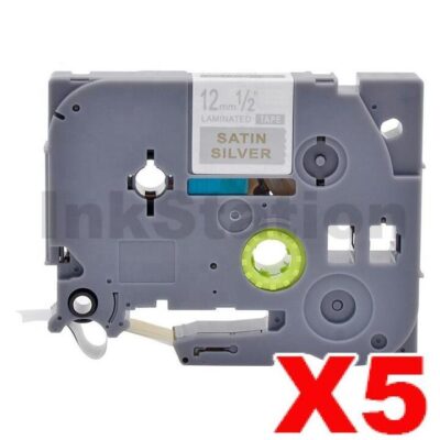 5 x Brother TZe-MQ934 Compatible 12mm Gold Text on Satin Silver Laminated Tape - 5 metres