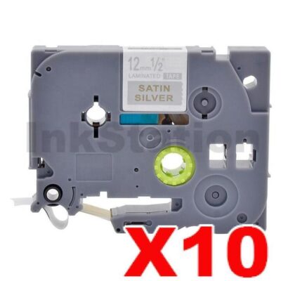 10 x Brother TZe-MQ934 Compatible 12mm Gold Text on Satin Silver Laminated Tape - 5 metres