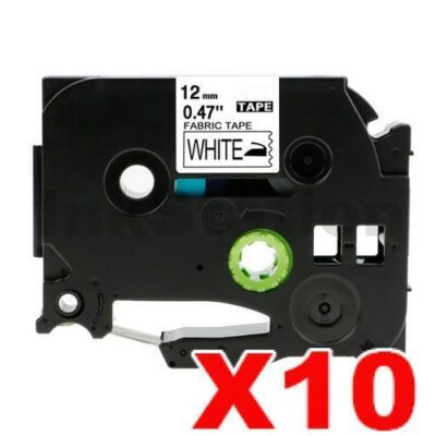 10 x Brother TZe-FA231 Compatible 12mm Black Text on White Fabric Tape - 3 meters