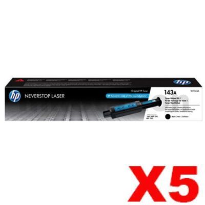 5 x HP 143A W1143A Genuine Black Toner Reload Kit - 2,500 Pages