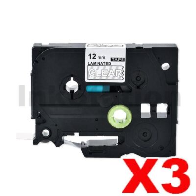 3 x Brother TZe-135 Compatible 12mm White Text on Clear Laminated Tape - 8 meters