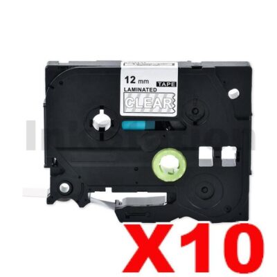 10 x Brother TZe-135 Compatible 12mm White Text on Clear Laminated Tape - 8 meters