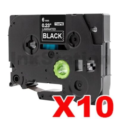 10 x Brother TZe-315 Compatible 6mm White Text on Black Laminated Tape - 8 meters
