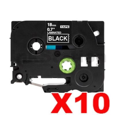 10 x Brother TZe-345 Compatible 18mm White Text on Black Laminated Tape - 8 meters