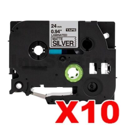 10 x Brother TZe-M951 Compatible 24mm Black Text on Matt Silver Laminated Tape - 8 metres