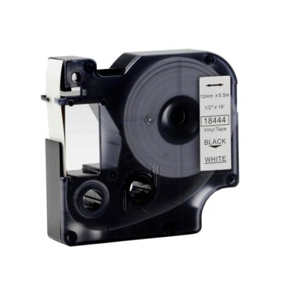 Dymo SD18444 Compatible 12mm Black Text on White Vinyl Industrial Rhino Label Cassette - 5.5 meters
