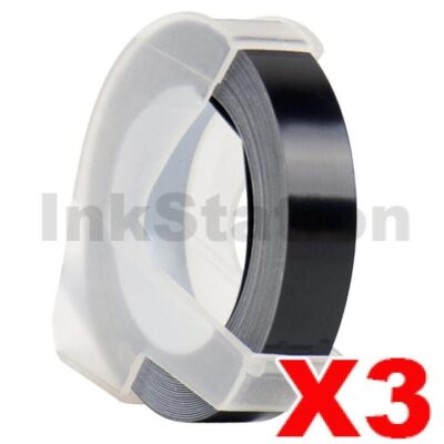 3-Pack Dymo 1741670 Compatible Black Embossing Label Cassette 9mm x 3m