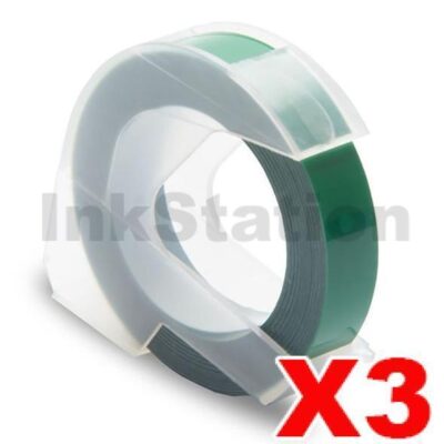 3-Pack Dymo 1741671 Compatible Green Embossing Label Cassette 9mm x 3m