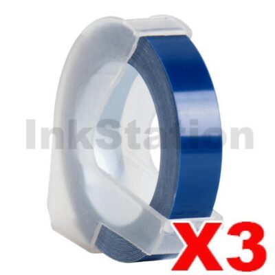 3-Pack Dymo 1741671 Compatible Blue Embossing Label Cassette 9mm x 3m