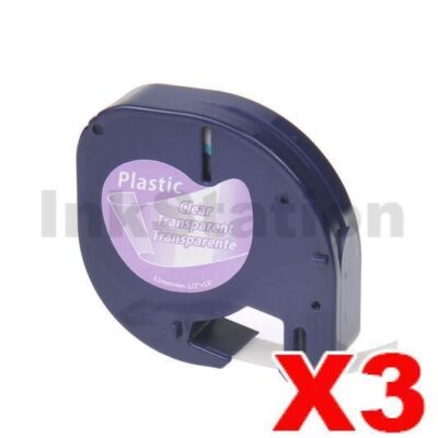 3 x Dymo SD12267 / 16952 Compatible 12mm x 4m Black On Clear Plastic Tape