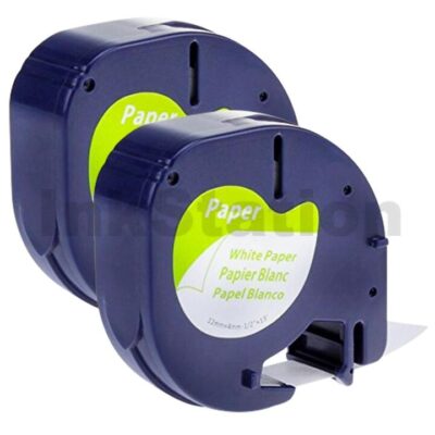 Dymo SD92630 / 10697 Compatible 12mm x 4m Black On White LetraTag Paper Tape (Twin Pack of 91200)