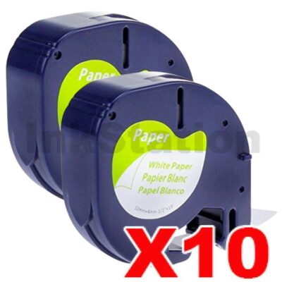 10 x Dymo SD92630 / 10697 Compatible 12mm x 4m Black On White LetraTag Paper Tape (Twin Pack of 91200)