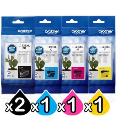 5 Pack Brother LC-436XL Genuine High Yield Ink Cartridges Combo [2BK, 1C, 1M, 1Y]