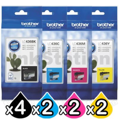 10 Pack Brother LC-436 Genuine Ink Cartridges Combo [4BK, 2C, 2M, 2Y]