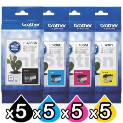 20 Pack Brother LC-436 Genuine Ink Cartridges Combo [5BK, 5C, 5M, 5Y]