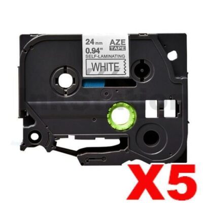 5 x Brother TZe-SL251 Compatible 24mm Black Text on White Self-Laminating Label for Cables and Wires - 8 metres