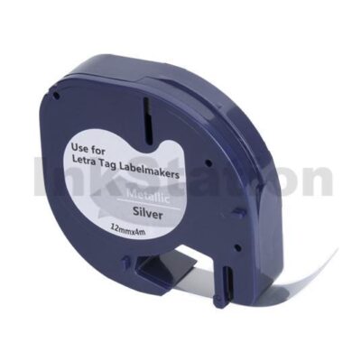 Dymo SD91208 / 91338 Compatible 12mm x 4m Black On Silver LetraTag Metallic Tape