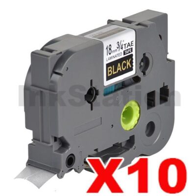 10 x Brother TZe-344 Compatible 18mm Gold Text on Black Laminated Tape - 8 meters