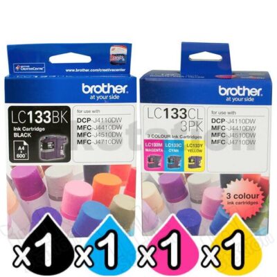 Genuine Brother LC-133BK + LC-133CL3PK Ink Cartridges Combo [BK+C+M+Y]