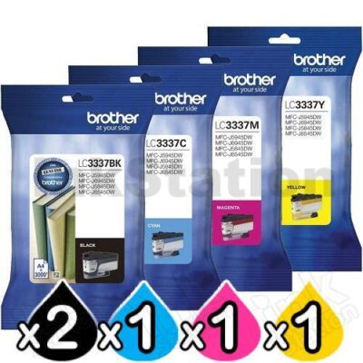 5 Pack Brother LC-3337 Genuine High Yield Ink Cartridge Combo [2BK, 1C, 1M, 1Y]