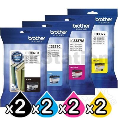 8 Pack Brother LC-3337 Genuine High Yield Ink Cartridge Combo [2BK, 2C, 2M, 2Y]