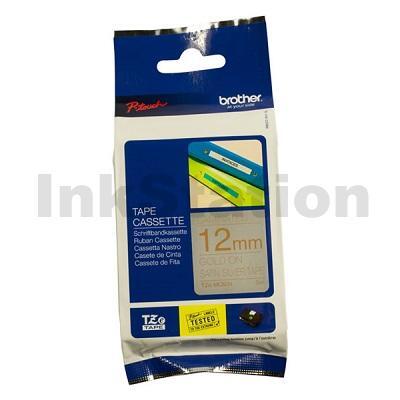 Brother TZe-MQ934 Genuine 12mm Gold Text on Satin Silver Laminated Tape - 5 metres